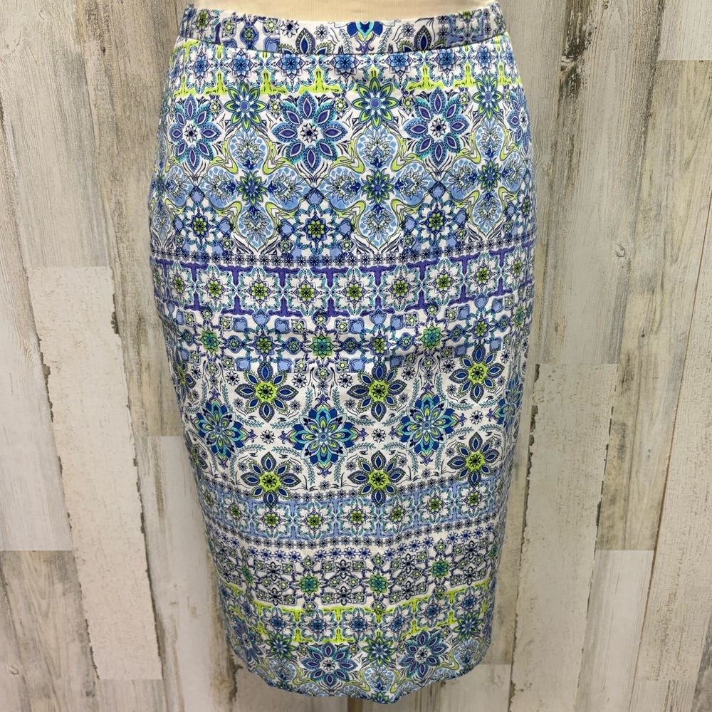 PURE Collection Blue Mosaic Print Pencil‎ Skirt